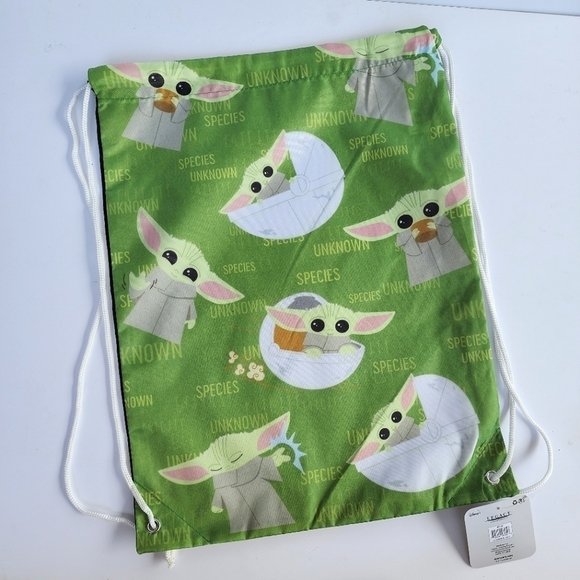 NWT Star Wars Baby‎ Yoda Mandalorian Drawstring Green Backpack Tote Bag - Picture 3 of 9